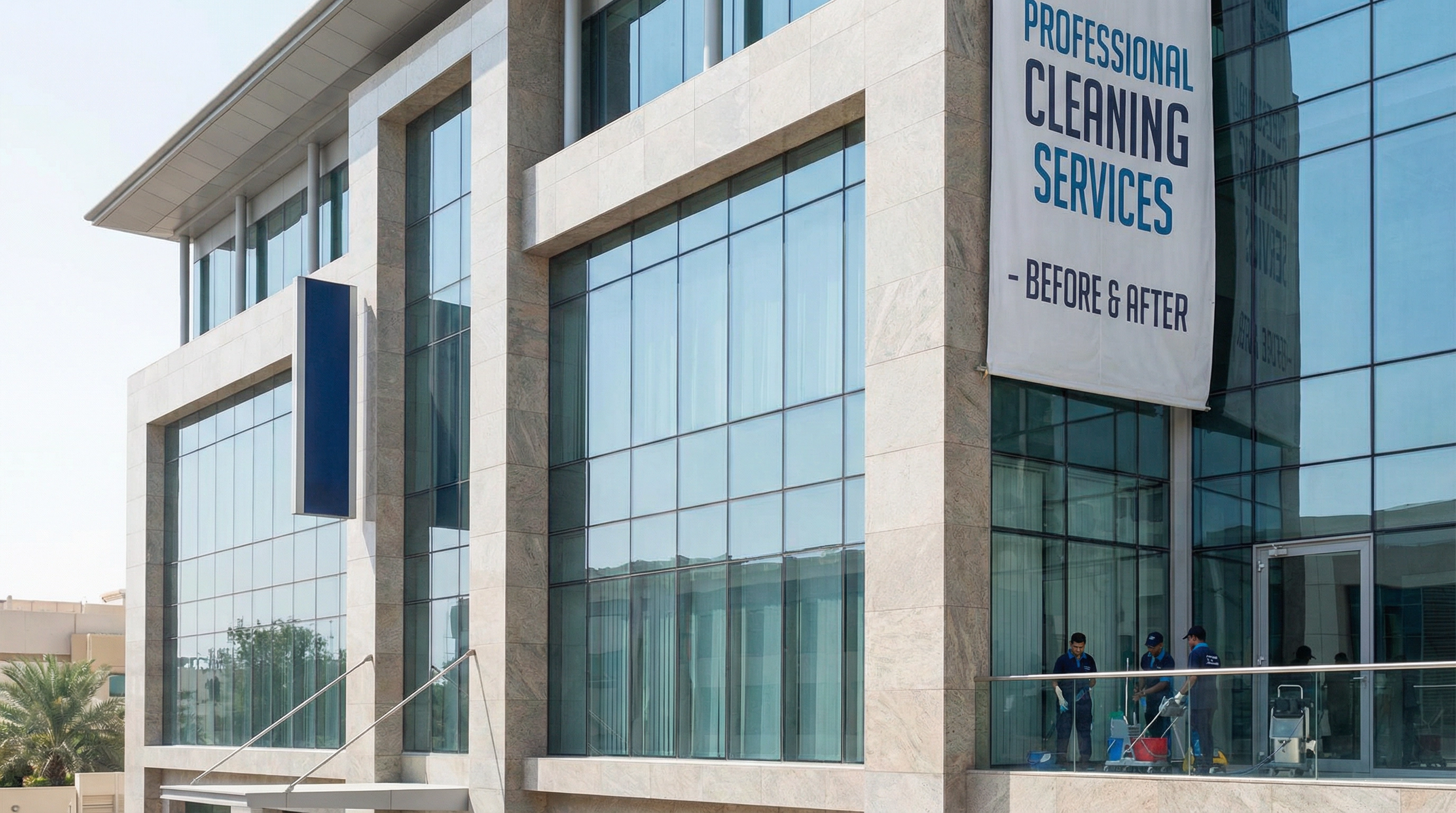 تنظيف واجهة زجاجية تجارية - قبل وبعد