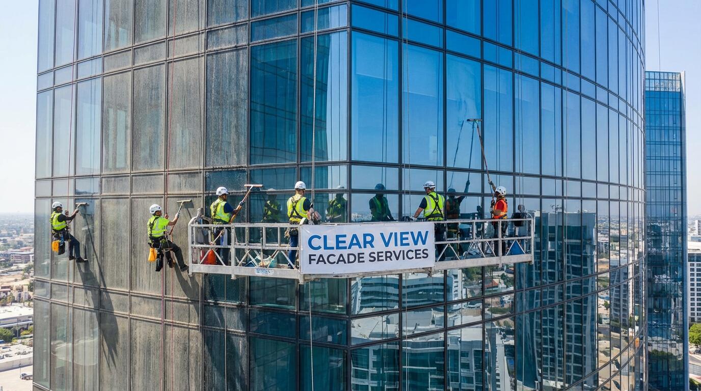 تنظيف واجهات الزجاج العالية